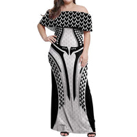 Hawaiian Kakau Art Tattoos Aquaman Style Off Shoulder Maxi Dress White Version - Wonder Print Shop