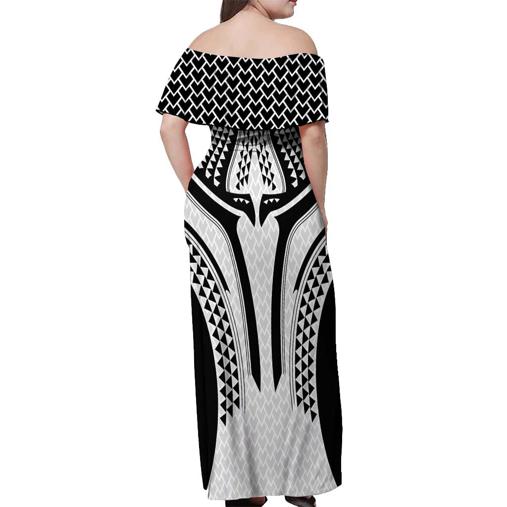 Hawaiian Kakau Art Tattoos Aquaman Style Off Shoulder Maxi Dress White Version - Wonder Print Shop