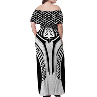 Hawaiian Kakau Art Tattoos Aquaman Style Off Shoulder Maxi Dress White Version - Wonder Print Shop