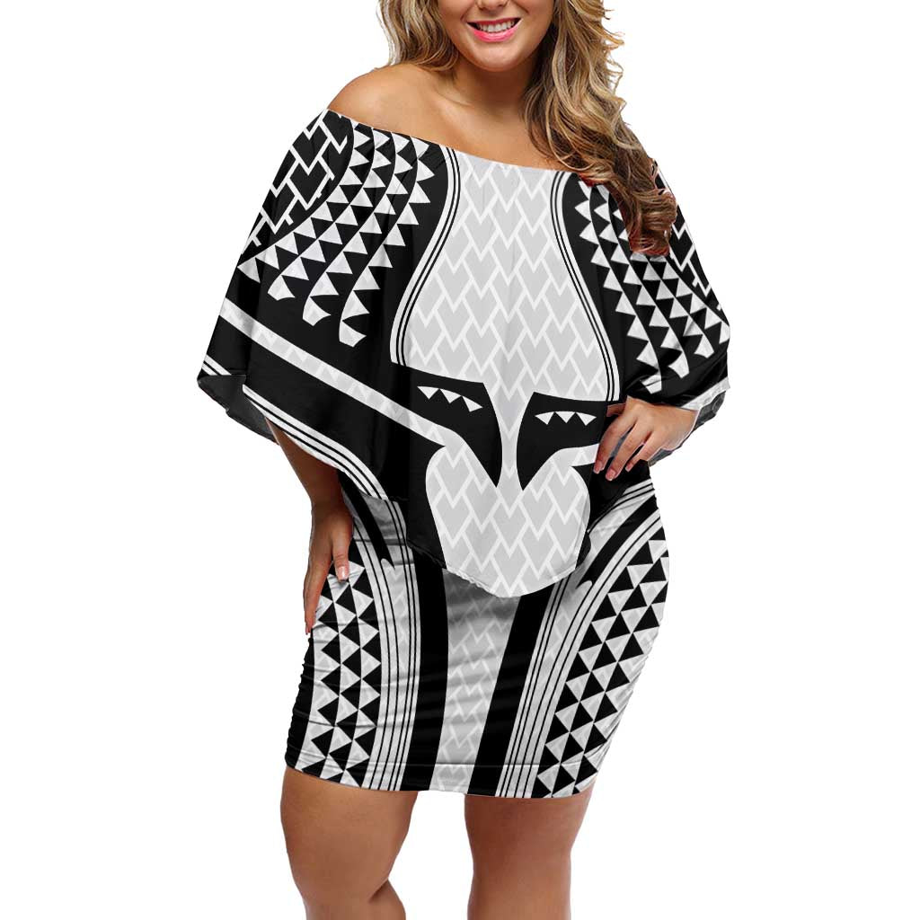 Hawaiian Kakau Art Tattoos Aquaman Style Off Shoulder Short Dress White Version - Wonder Print Shop