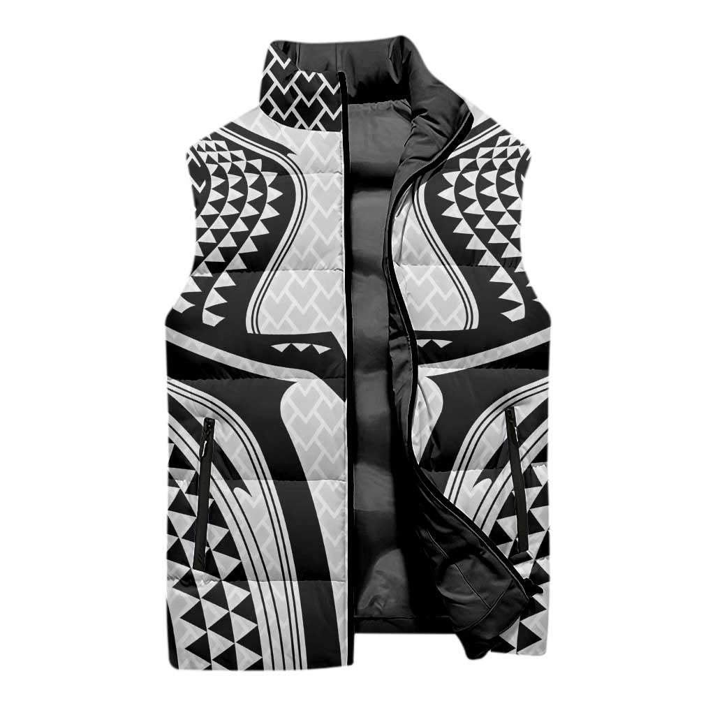 Hawaiian Kakau Art Tattoos Aquaman Style Sleeveless Puffer Jacket White Version - Wonder Print Shop