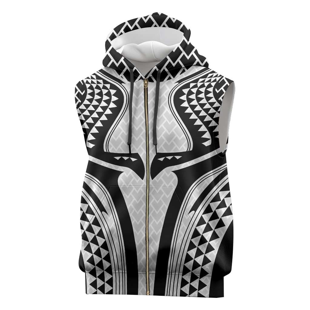 Hawaiian Kakau Art Tattoos Aquaman Style Sleeveless Zip Hoodie White Version - Wonder Print Shop