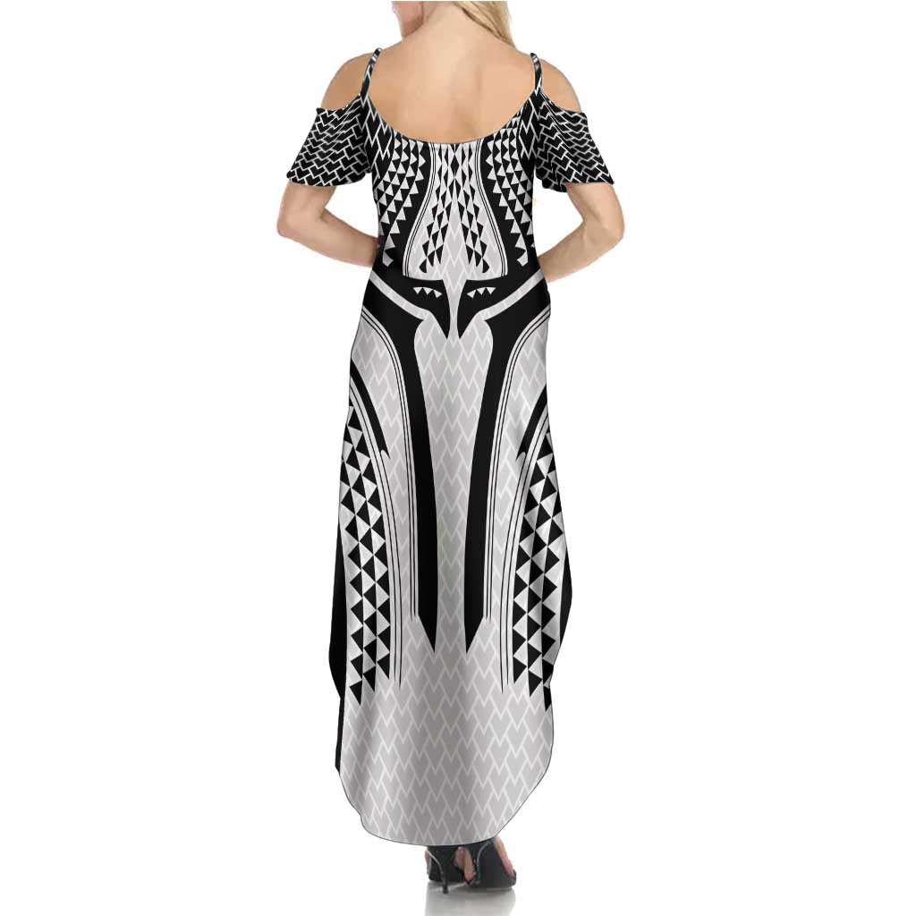 Hawaiian Kakau Art Tattoos Aquaman Style Summer Maxi Dress White Version - Wonder Print Shop