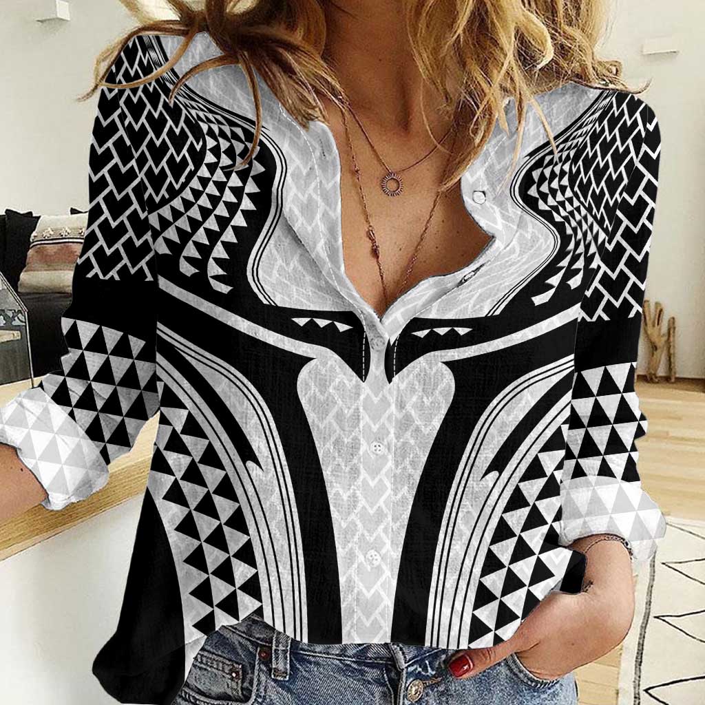 Hawaiian Kakau Art Tattoos Aquaman Style Women Casual Shirt White Version - Wonder Print Shop