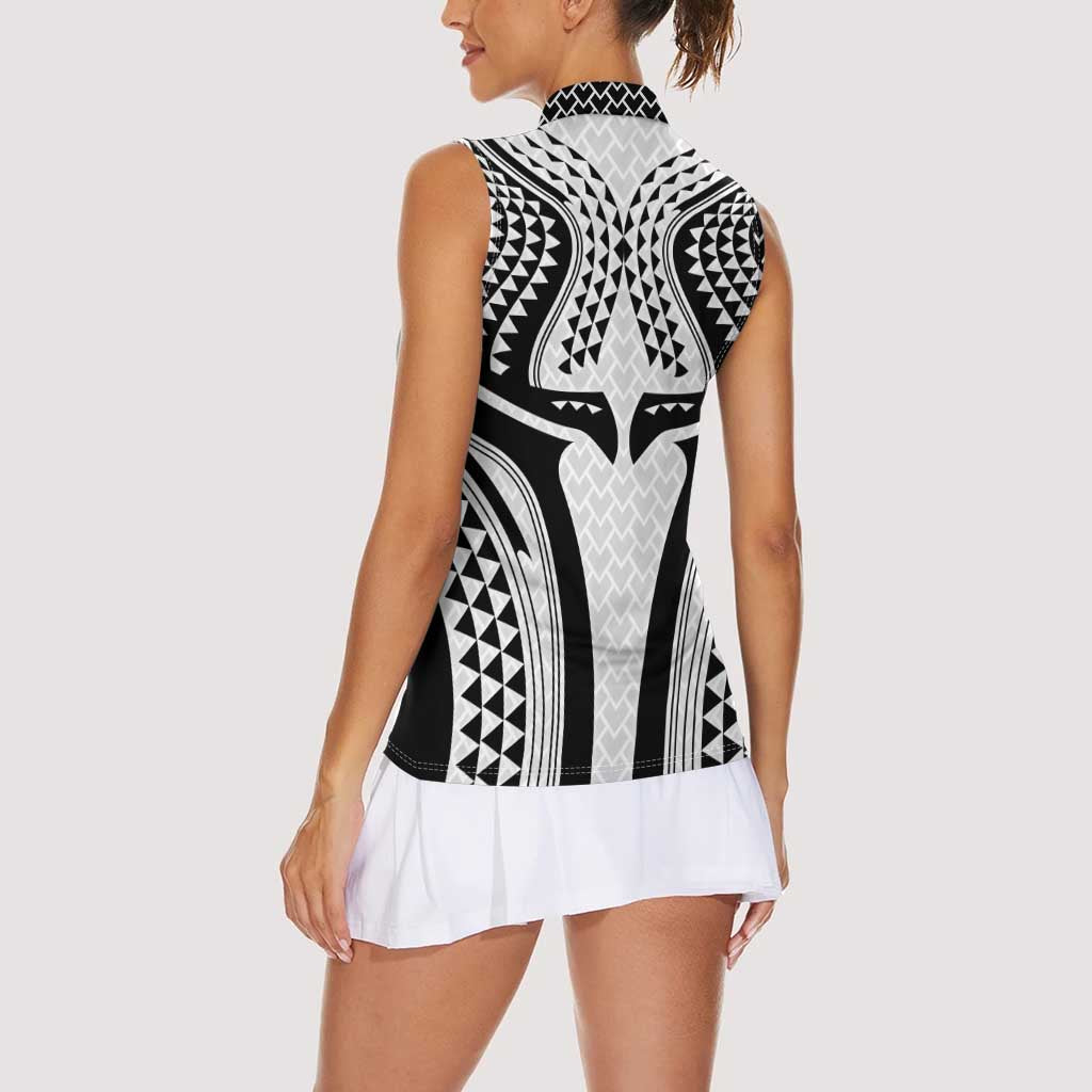 Hawaiian Kakau Art Tattoos Aquaman Style Women Sleeveless Polo Shirt White Version - Wonder Print Shop