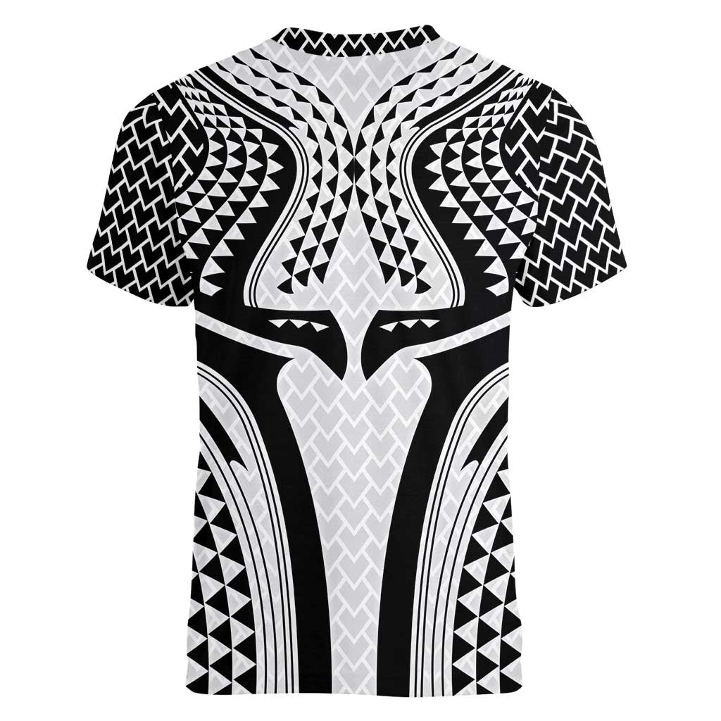 Hawaiian Kakau Art Tattoos Aquaman Style Women V-Neck T-Shirt White Version - Wonder Print Shop