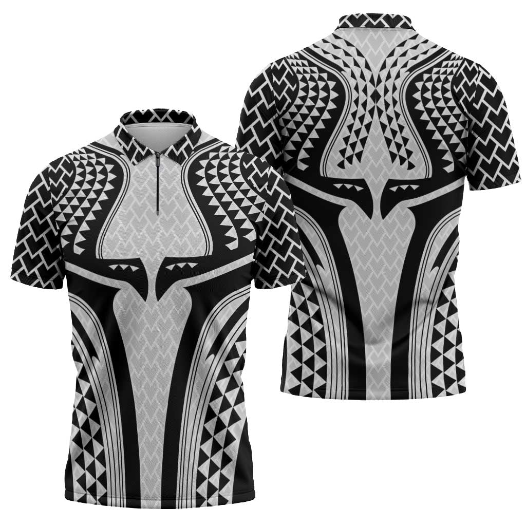 Hawaiian Kakau Art Tattoos Aquaman Style Zipper Polo Shirt White Version - Wonder Print Shop