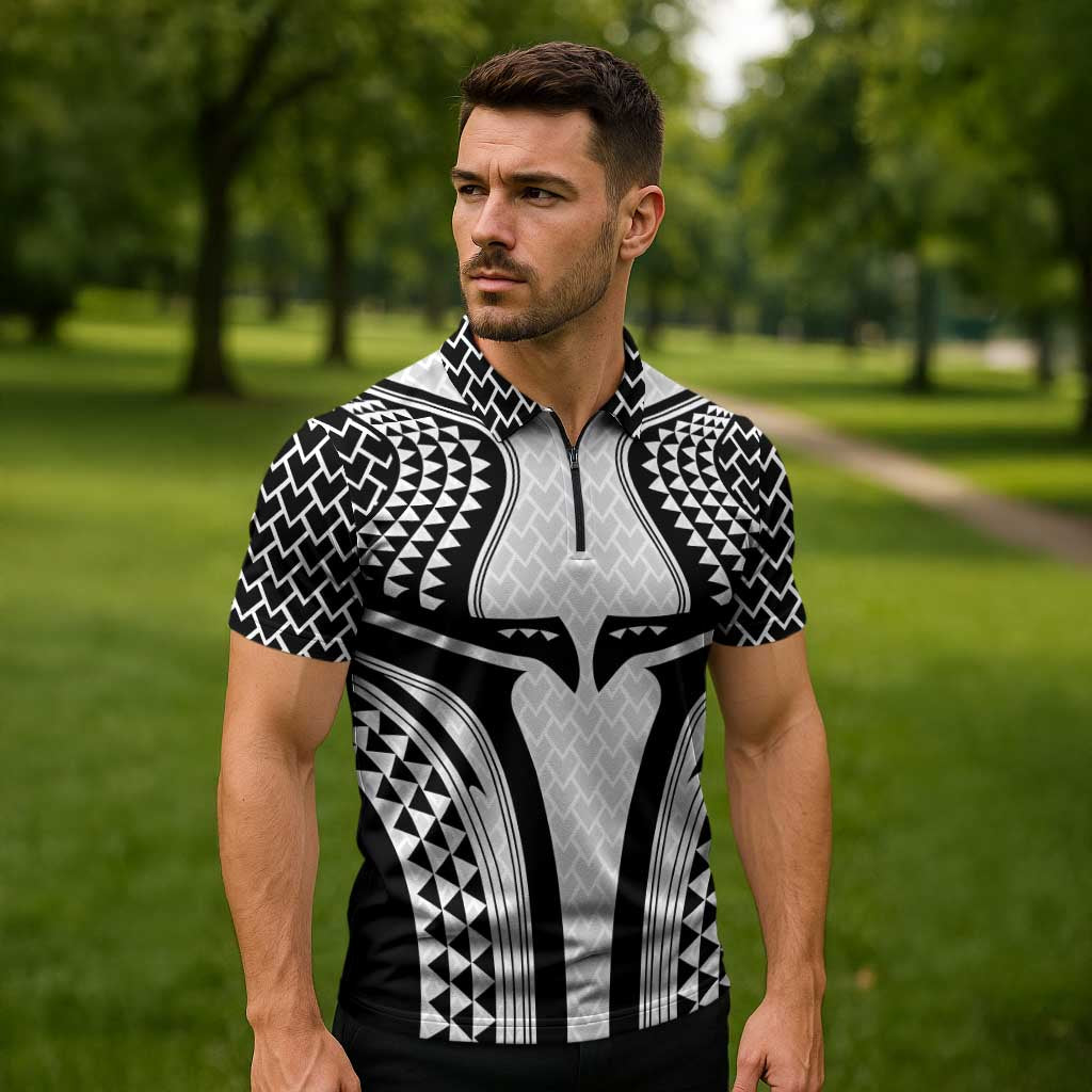 Hawaiian Kakau Art Tattoos Aquaman Style Zipper Polo Shirt White Version - Wonder Print Shop