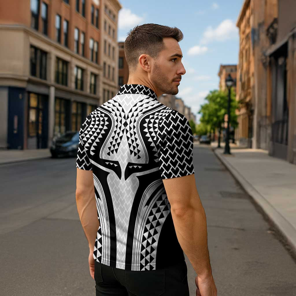 Hawaiian Kakau Art Tattoos Aquaman Style Zipper Polo Shirt White Version - Wonder Print Shop