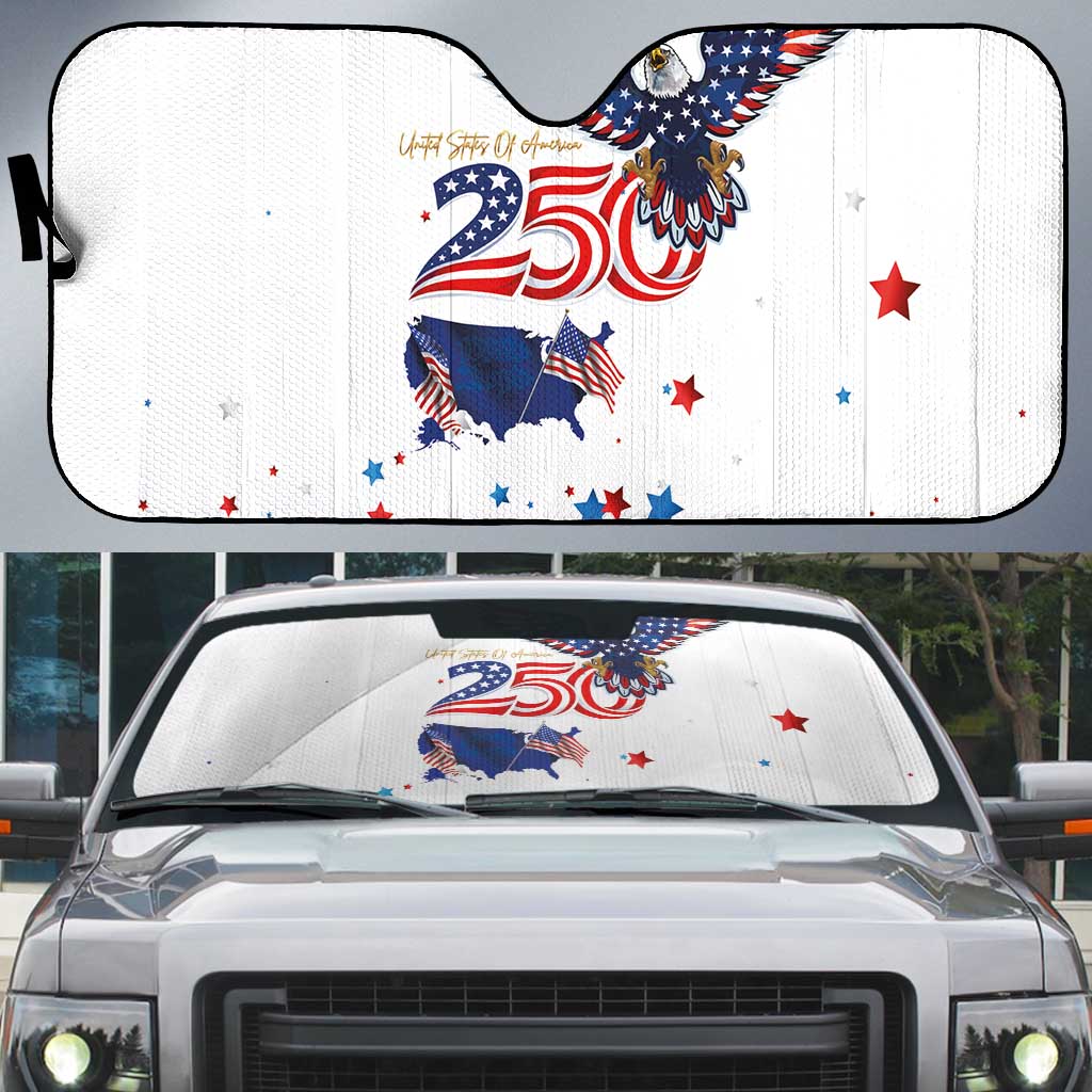 250 Years of American Freedom Auto Sun Shade Flag Bald Eagle and Map