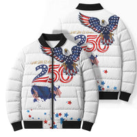 250 Years of American Freedom Bomber Puffer Jacket Flag Bald Eagle and Map