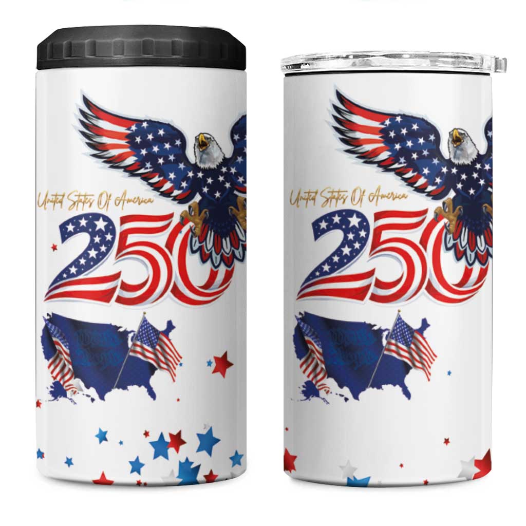 250 Years of American Freedom 4 in 1 Can Cooler Tumbler Flag Bald Eagle and Map