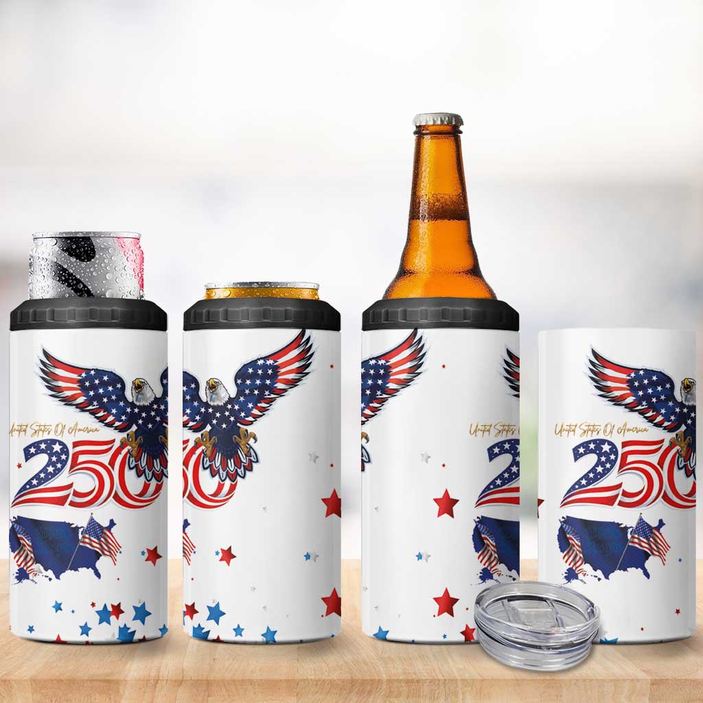 250 Years of American Freedom 4 in 1 Can Cooler Tumbler Flag Bald Eagle and Map