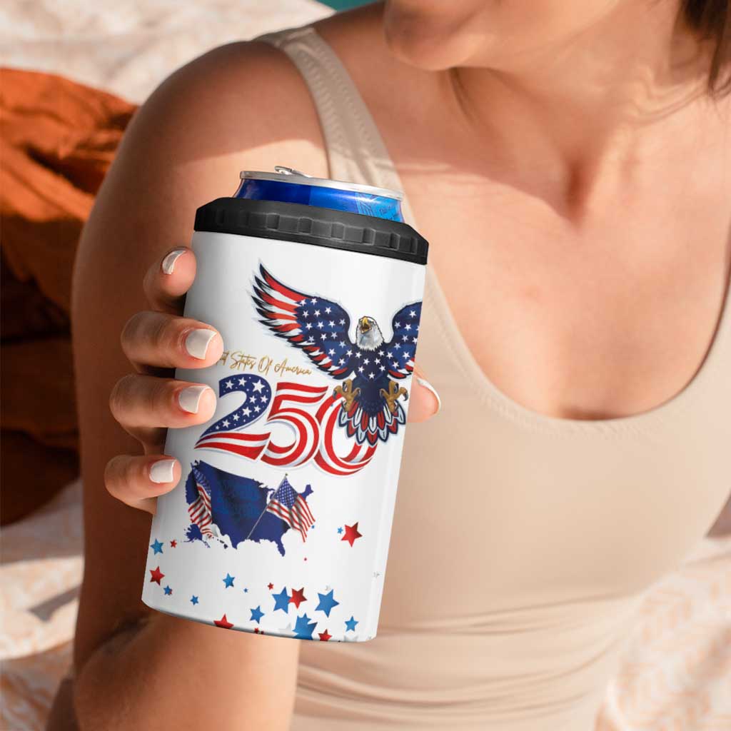 250 Years of American Freedom 4 in 1 Can Cooler Tumbler Flag Bald Eagle and Map