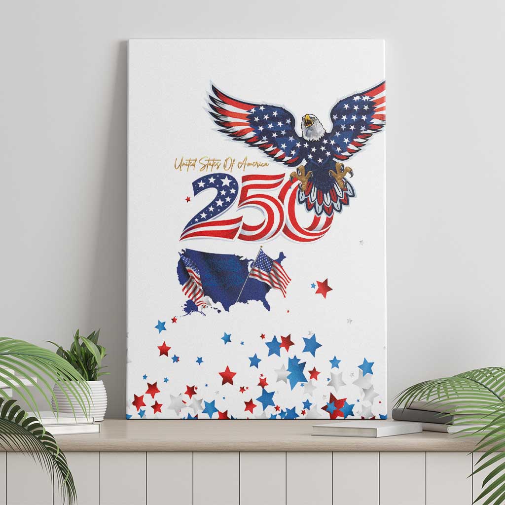 250 Years of American Freedom Canvas Wall Art Flag Bald Eagle and Map