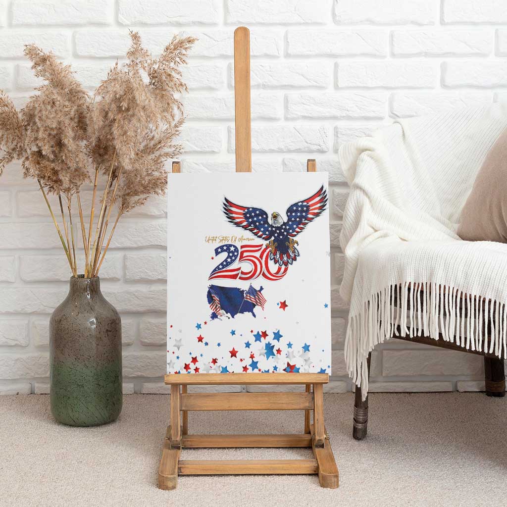 250 Years of American Freedom Canvas Wall Art Flag Bald Eagle and Map
