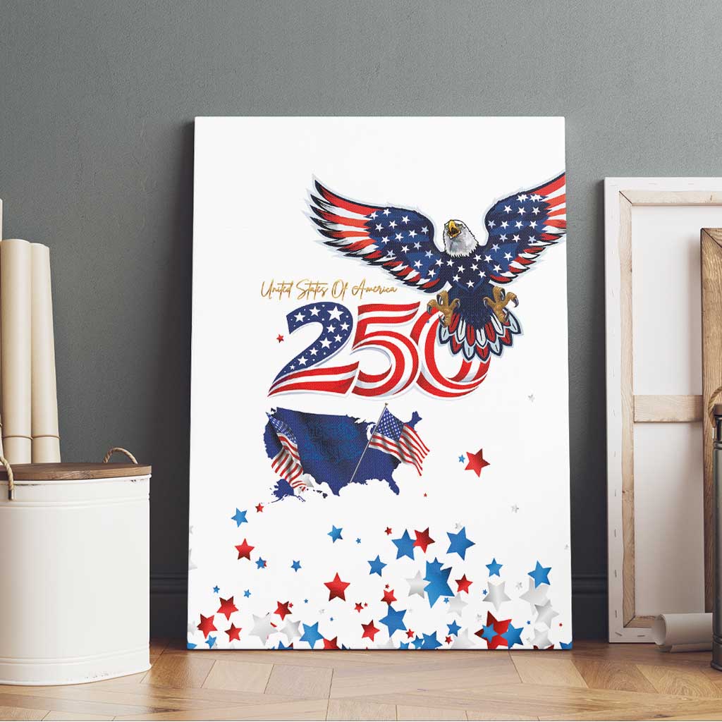 250 Years of American Freedom Canvas Wall Art Flag Bald Eagle and Map
