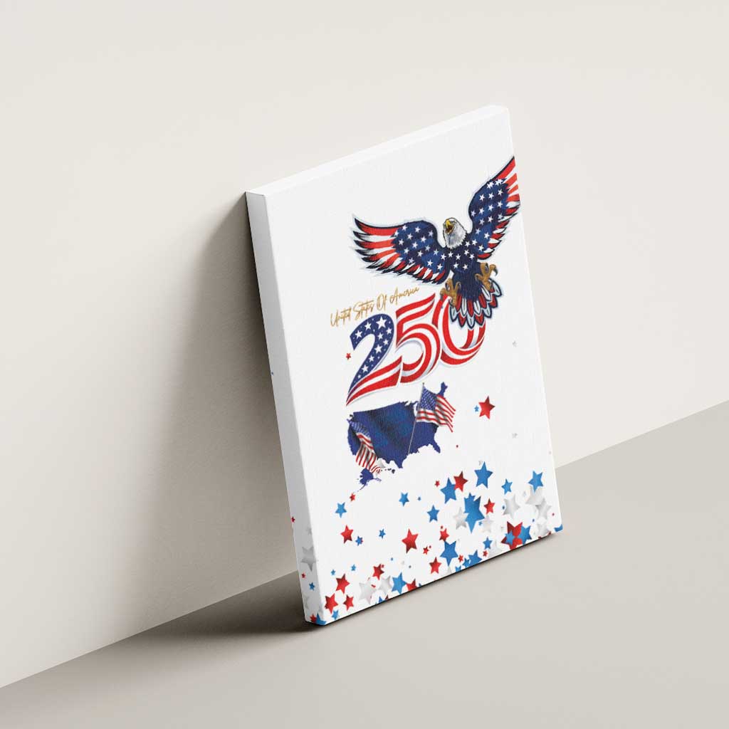 250 Years of American Freedom Canvas Wall Art Flag Bald Eagle and Map