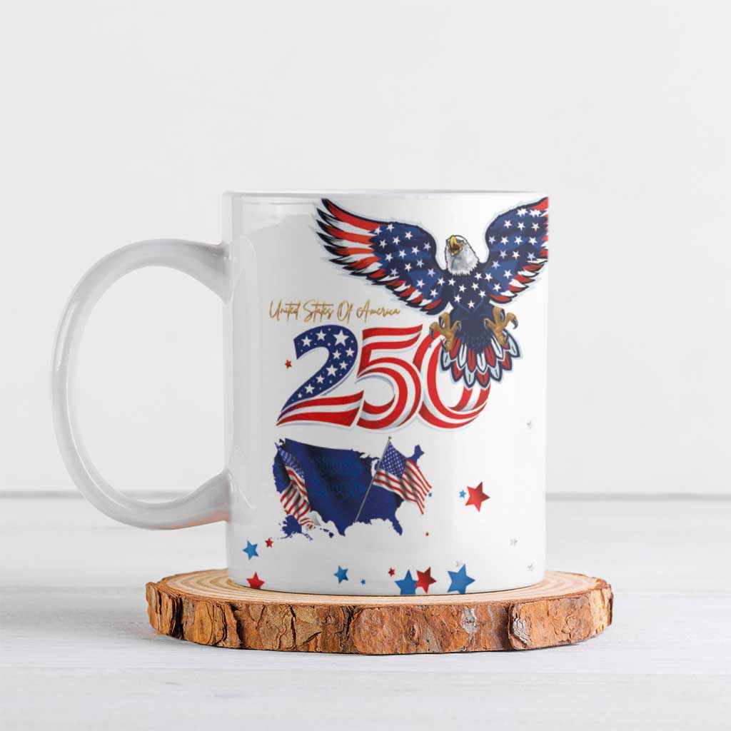 250 Years of American Freedom Ceramic Mug Flag Bald Eagle and Map