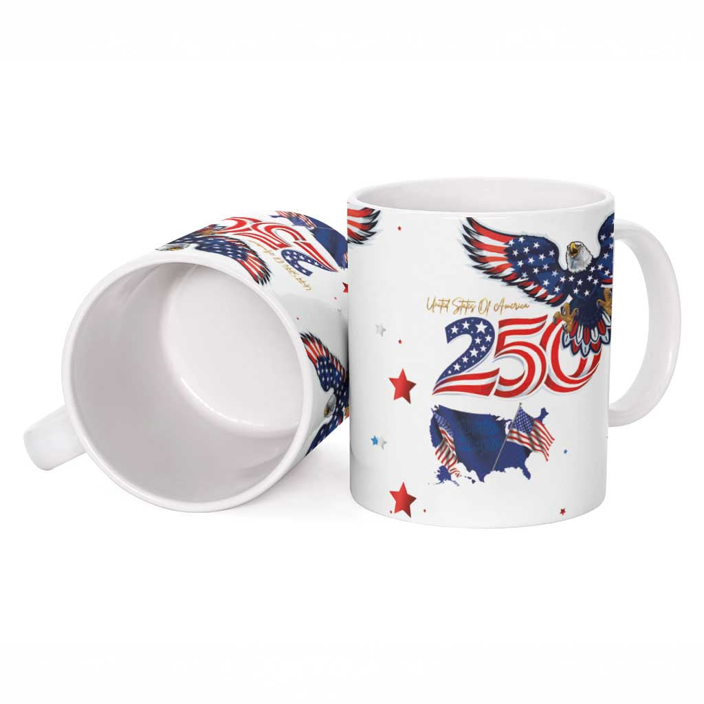250 Years of American Freedom Ceramic Mug Flag Bald Eagle and Map