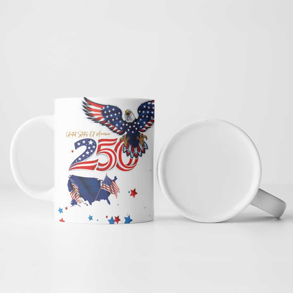 250 Years of American Freedom Ceramic Mug Flag Bald Eagle and Map