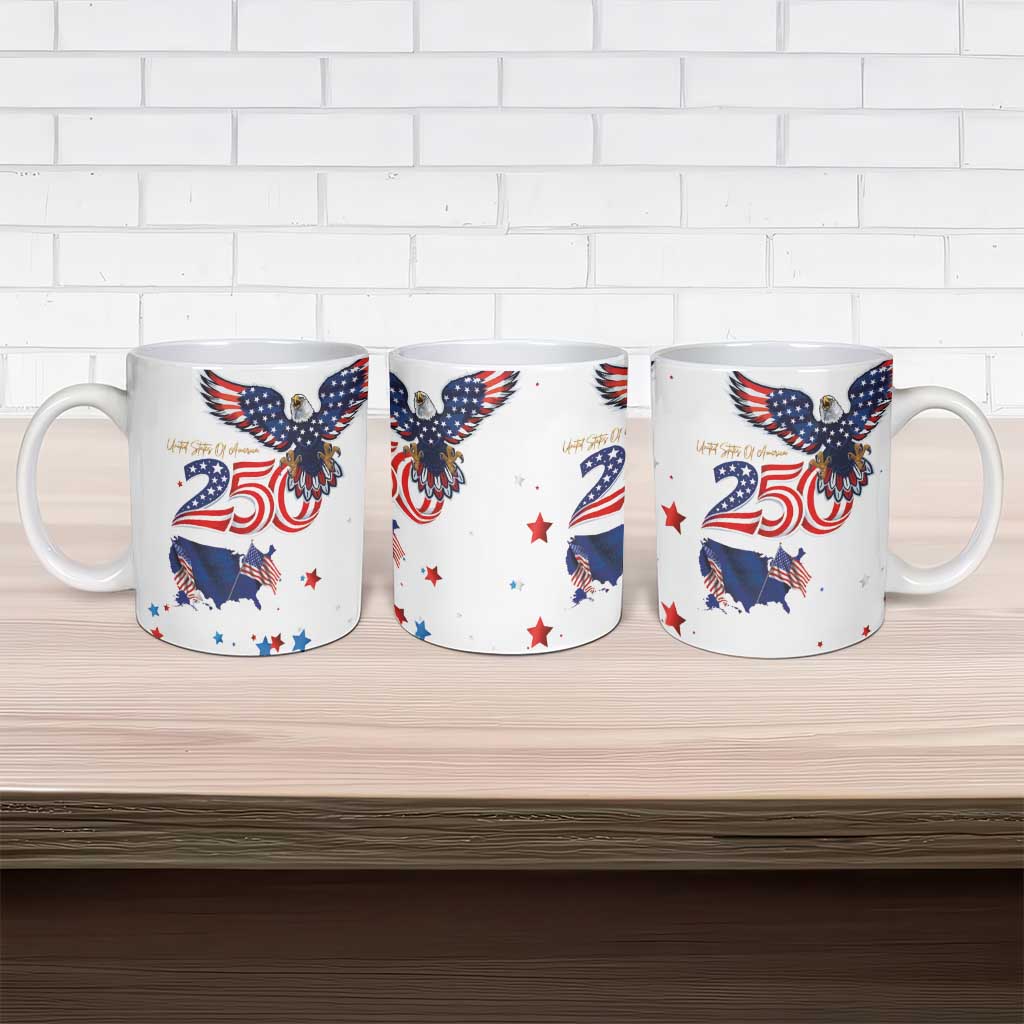 250 Years of American Freedom Ceramic Mug Flag Bald Eagle and Map