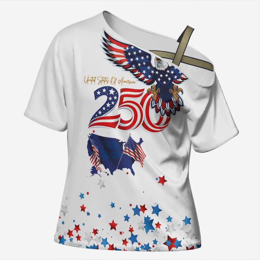 250 Years of American Freedom Cross Shoulder Shirt Flag Bald Eagle and Map