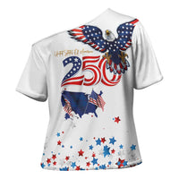 250 Years of American Freedom Cross Shoulder Shirt Flag Bald Eagle and Map