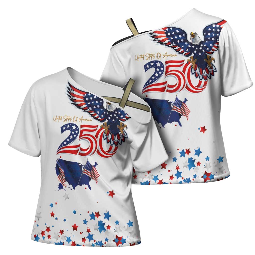 250 Years of American Freedom Cross Shoulder Shirt Flag Bald Eagle and Map
