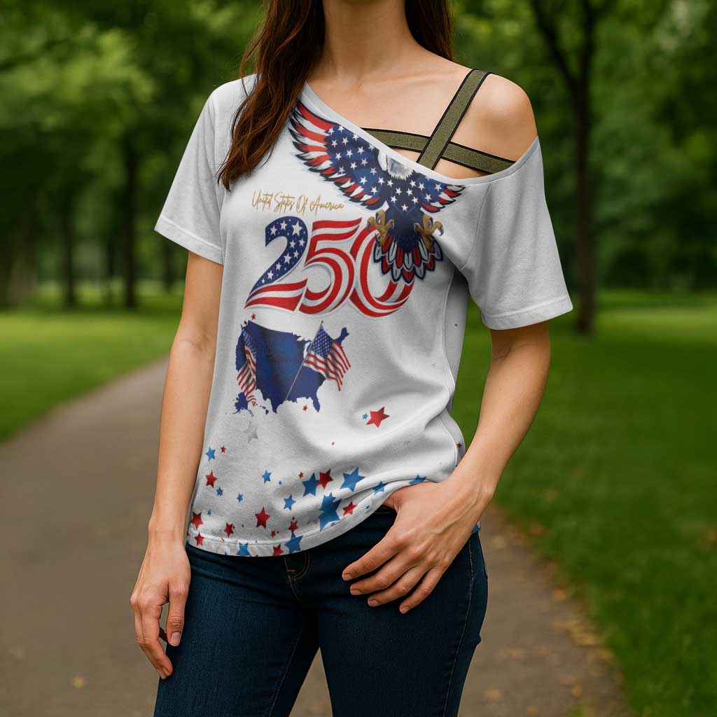 250 Years of American Freedom Cross Shoulder Shirt Flag Bald Eagle and Map