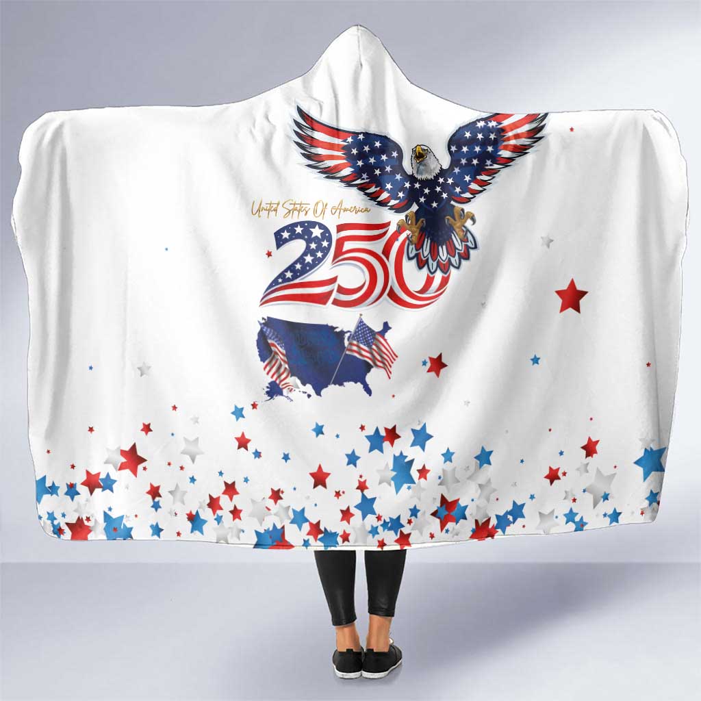 250 Years of American Freedom Hooded Blanket Flag Bald Eagle and Map