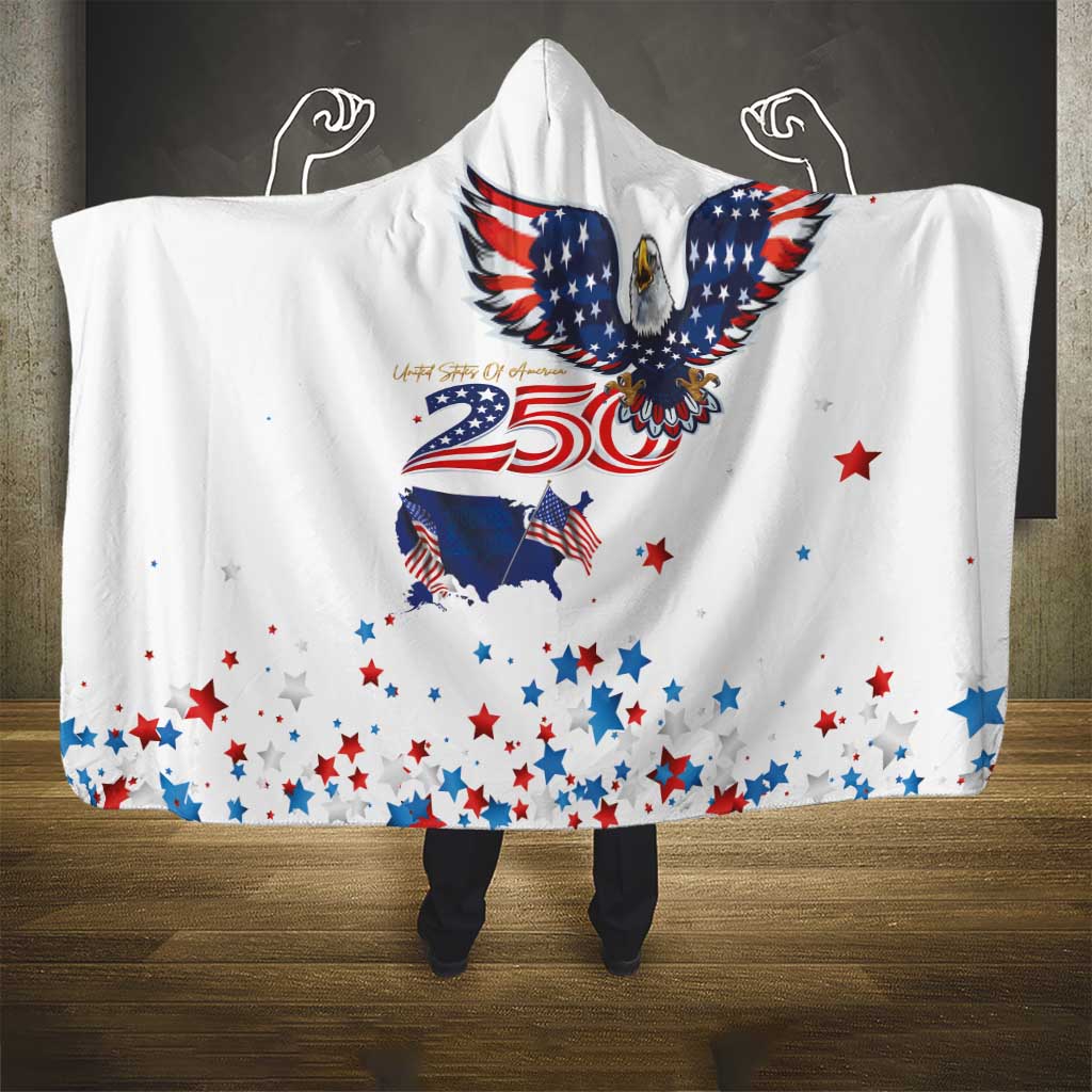 250 Years of American Freedom Hooded Blanket Flag Bald Eagle and Map