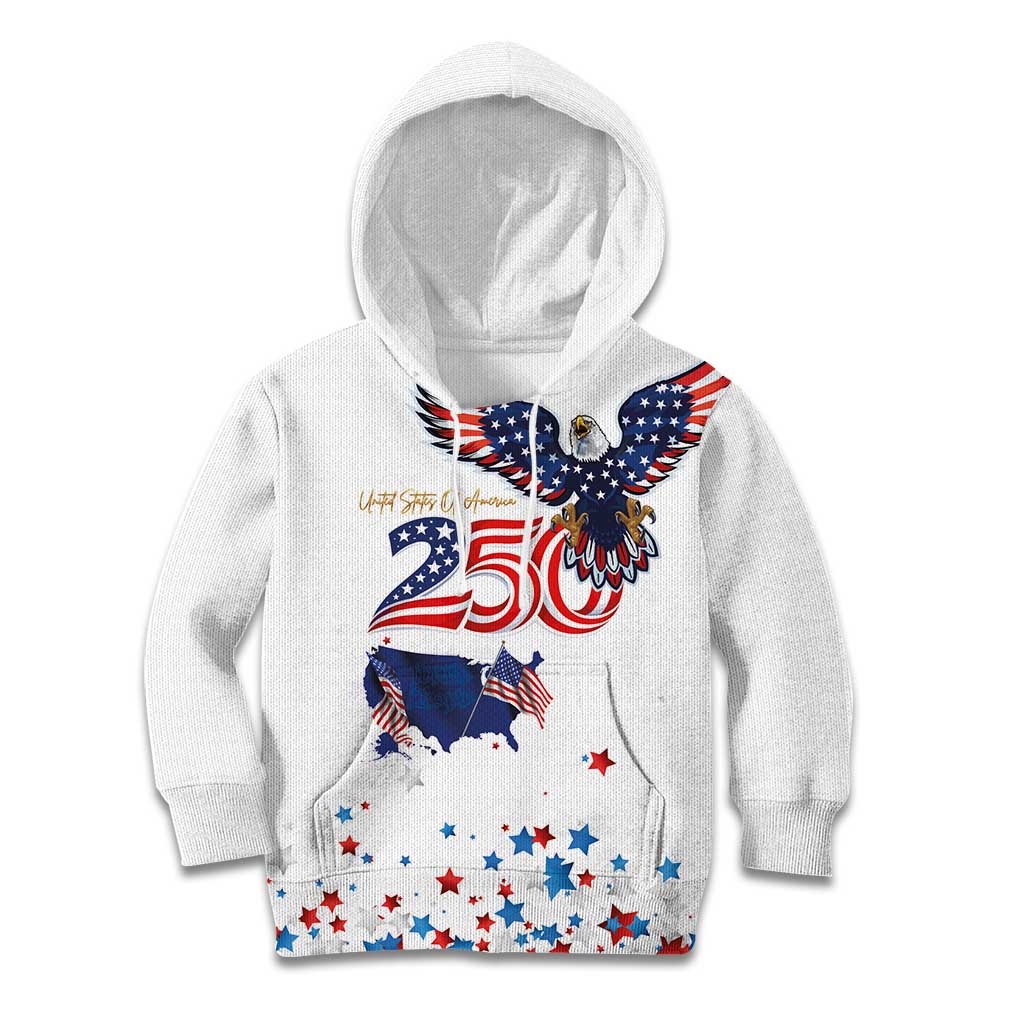 250 Years of American Freedom Kid Hoodie Flag Bald Eagle and Map