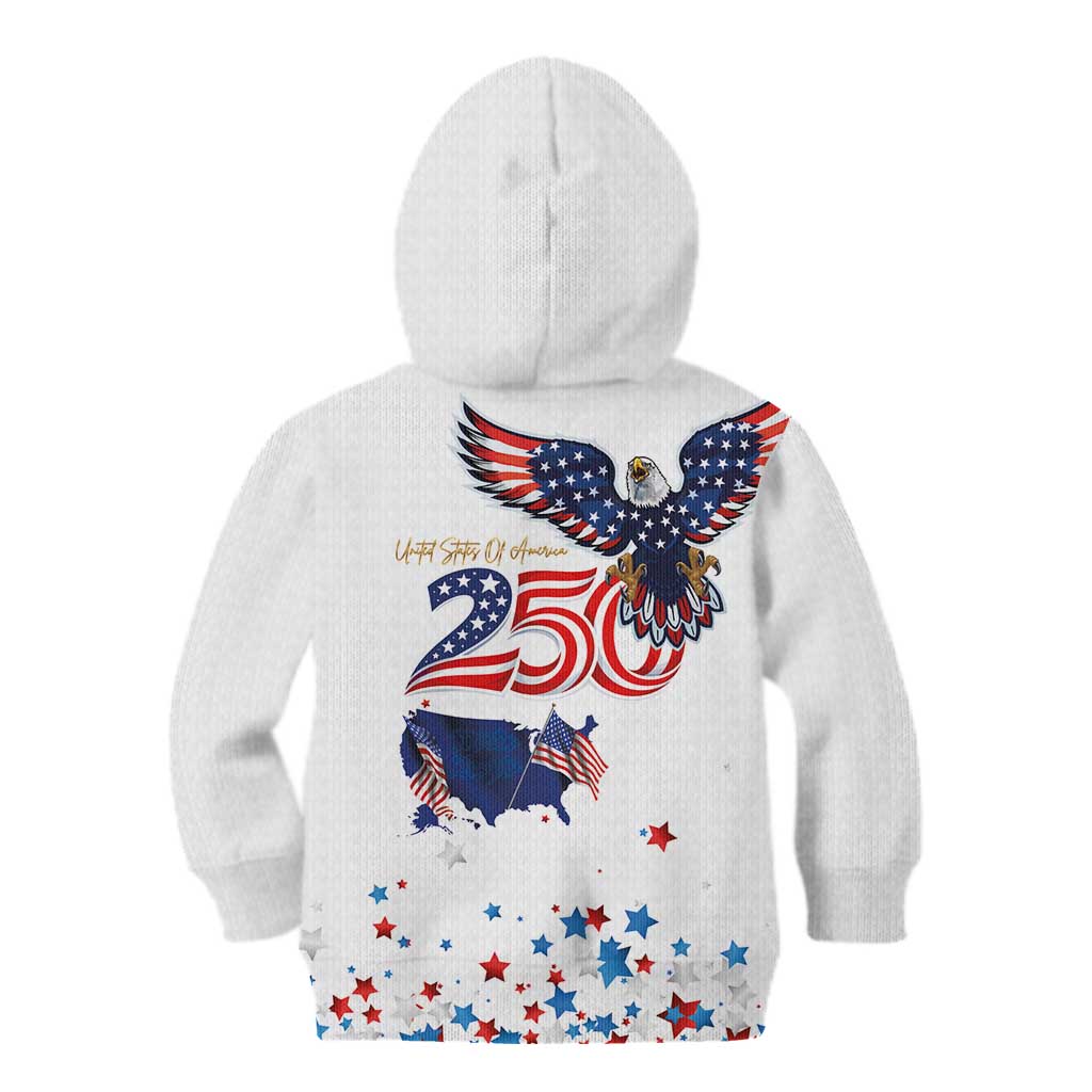 250 Years of American Freedom Kid Hoodie Flag Bald Eagle and Map