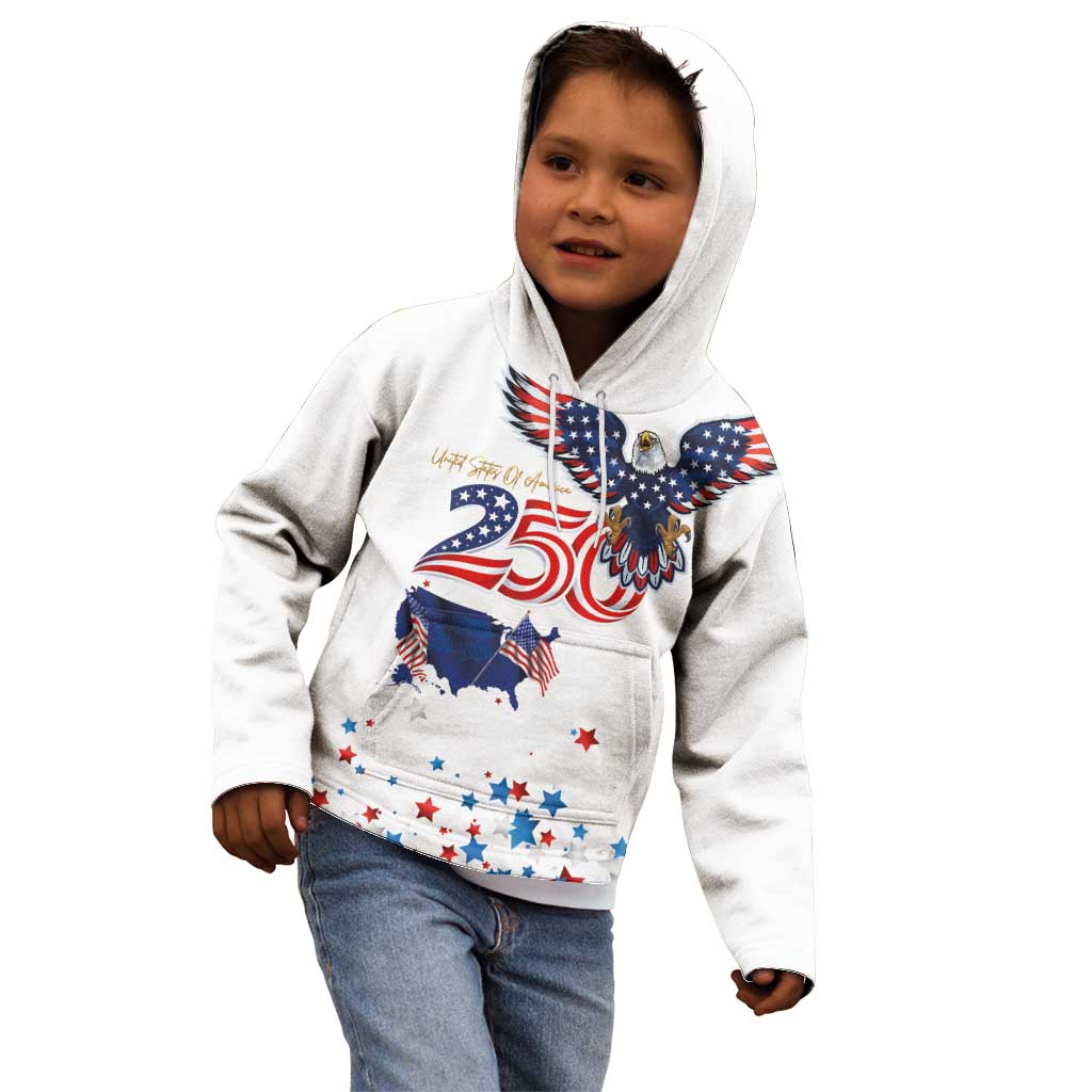 250 Years of American Freedom Kid Hoodie Flag Bald Eagle and Map