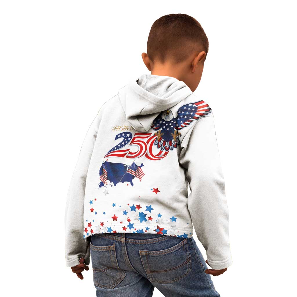 250 Years of American Freedom Kid Hoodie Flag Bald Eagle and Map