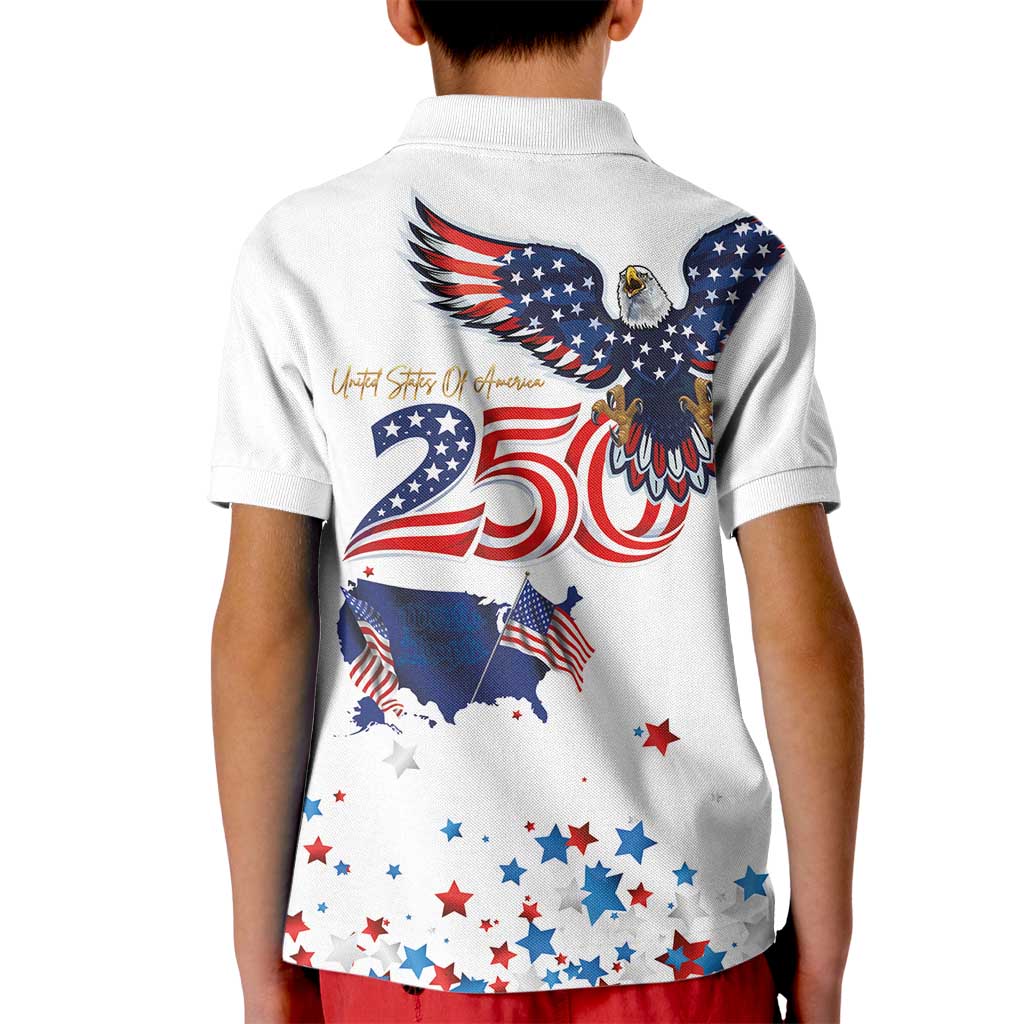 250 Years of American Freedom Kid Polo Shirt Flag Bald Eagle and Map