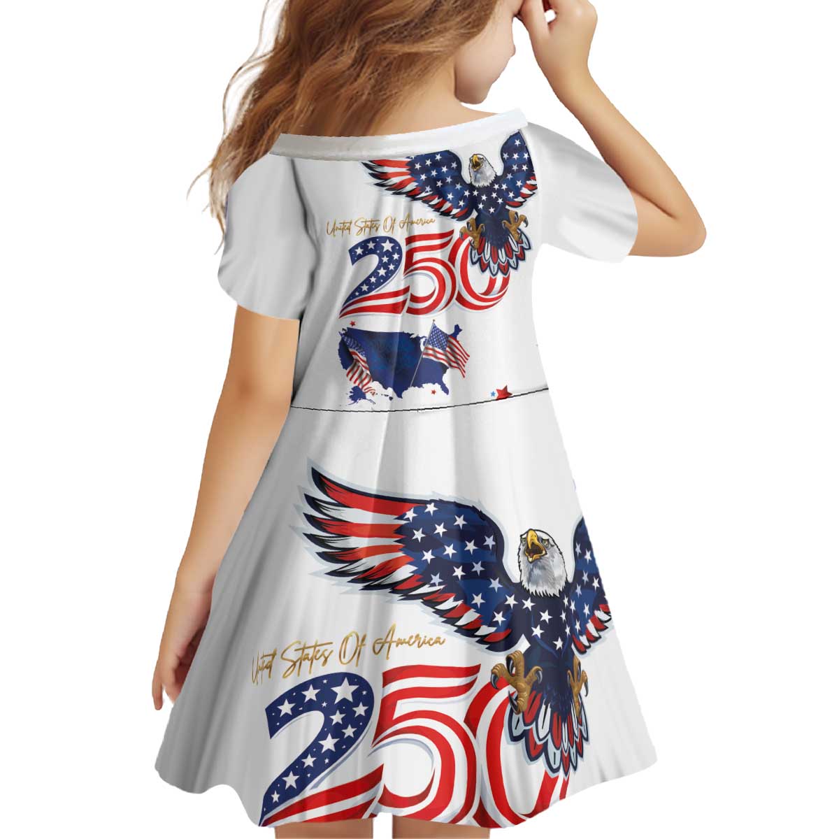 250 Years of American Freedom Kid Short Sleeve Dress Flag Bald Eagle and Map