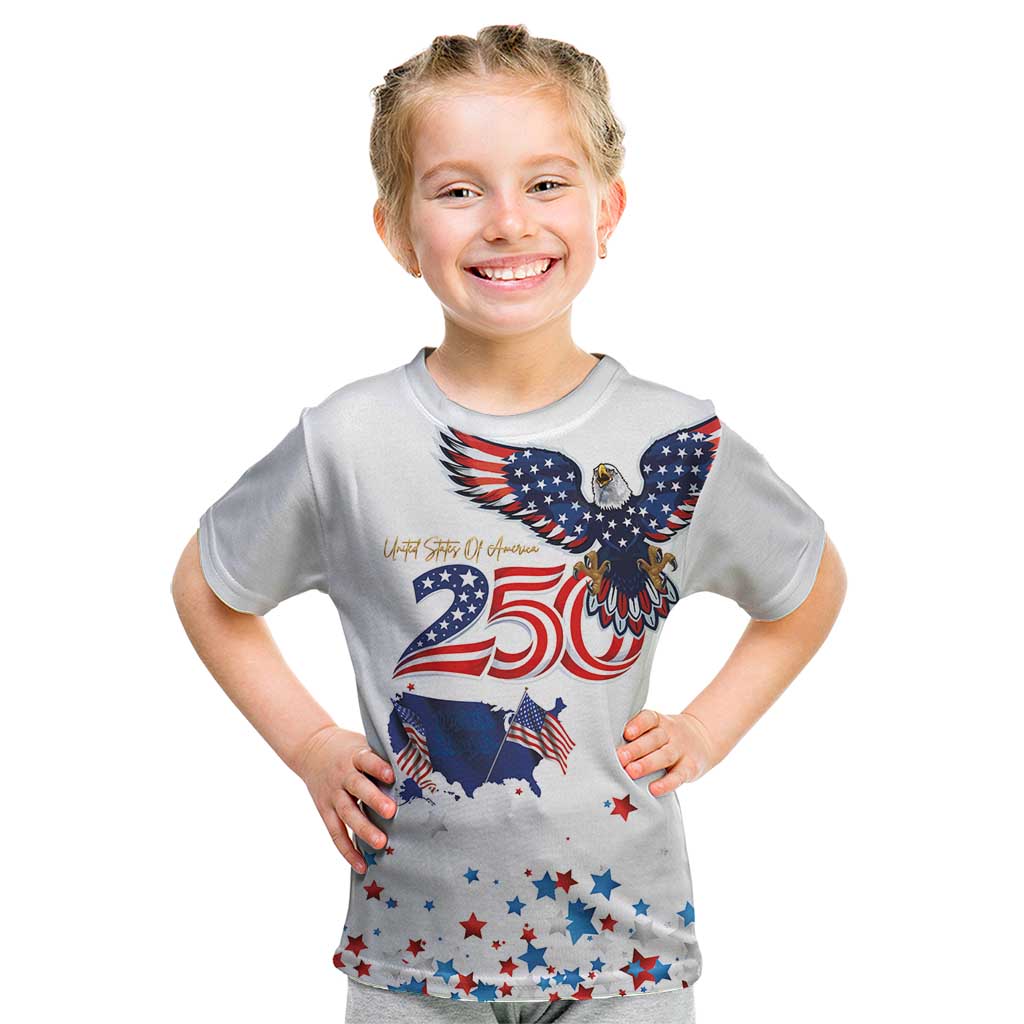250 Years of American Freedom Kid T Shirt Flag Bald Eagle and Map