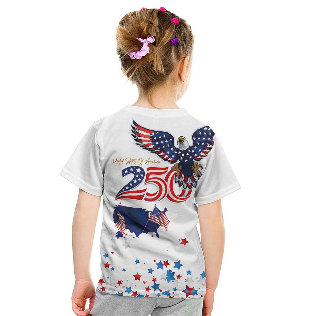 250 Years of American Freedom Kid T Shirt Flag Bald Eagle and Map