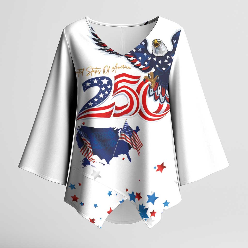 250 Years of American Freedom Kimono Sleeve Blouse Flag Bald Eagle and Map