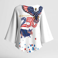 250 Years of American Freedom Kimono Sleeve Blouse Flag Bald Eagle and Map