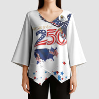 250 Years of American Freedom Kimono Sleeve Blouse Flag Bald Eagle and Map