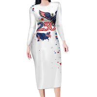 250 Years of American Freedom Long Sleeve Bodycon Dress Flag Bald Eagle and Map