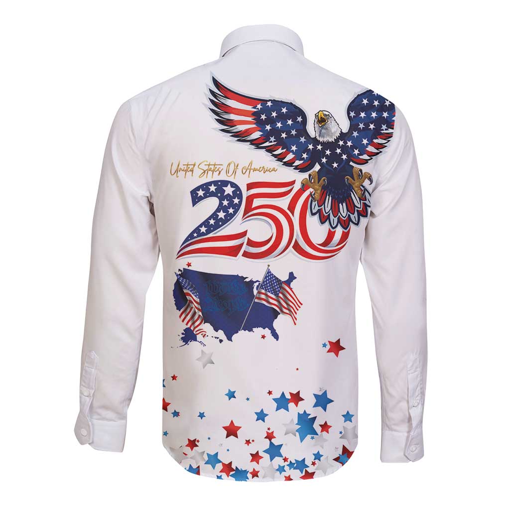 250 Years of American Freedom Long Sleeve Button Shirt Flag Bald Eagle and Map