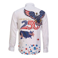 250 Years of American Freedom Long Sleeve Button Shirt Flag Bald Eagle and Map