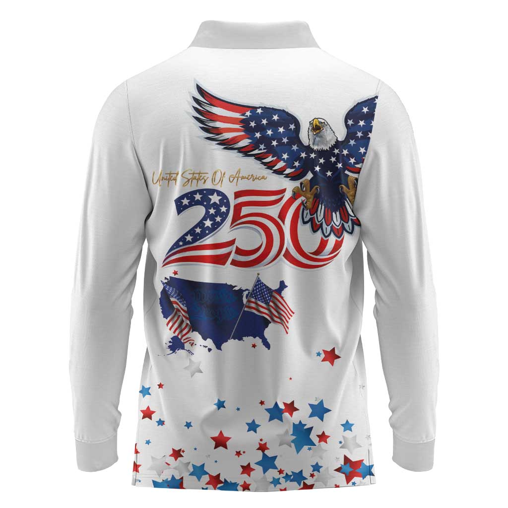 250 Years of American Freedom Long Sleeve Polo Shirt Flag Bald Eagle and Map