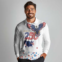 250 Years of American Freedom Long Sleeve Polo Shirt Flag Bald Eagle and Map