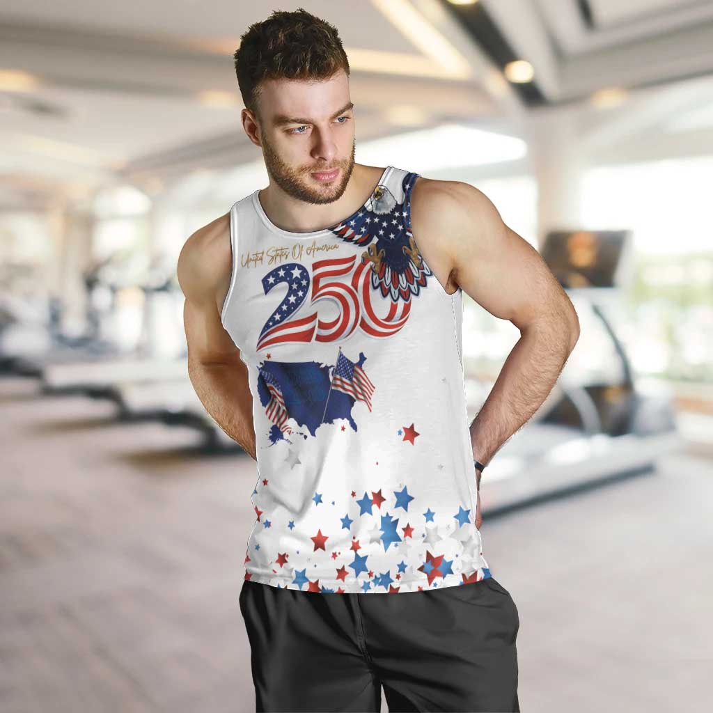 250 Years of American Freedom Men Tank Top Flag Bald Eagle and Map