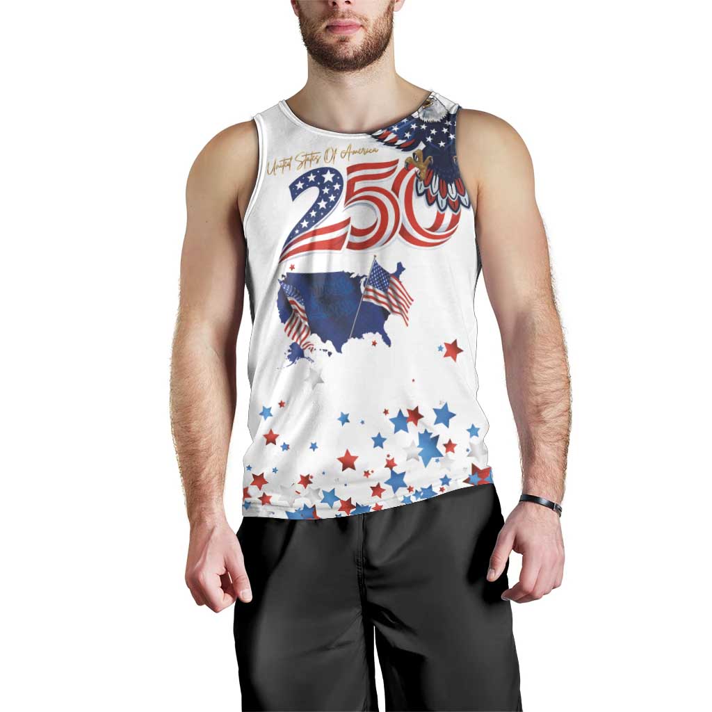 250 Years of American Freedom Men Tank Top Flag Bald Eagle and Map